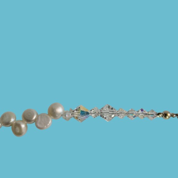 Freshwater Pearl Bracelet Crystal Beaded Wedding Handmade Toggle Clasp - Picture 6 of 7